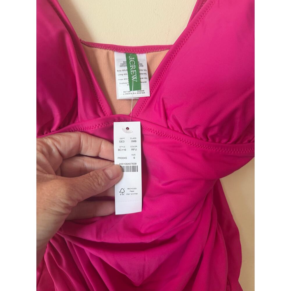 NWT J. Crew Ruched V-neck One-Piece Swimsuit Women's 6 Radiant Fuchsia Pink - Picture 5 of 9